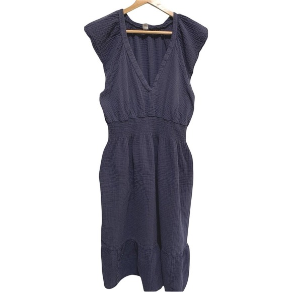Old Navy Dresses & Skirts - Old Navy Cotton Gauze Midi Dress Womens XL Navy Blue Smocked Tiered Boho